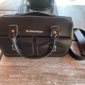 Dr. Martens Black Leather Briefcase with Yellow Stitching